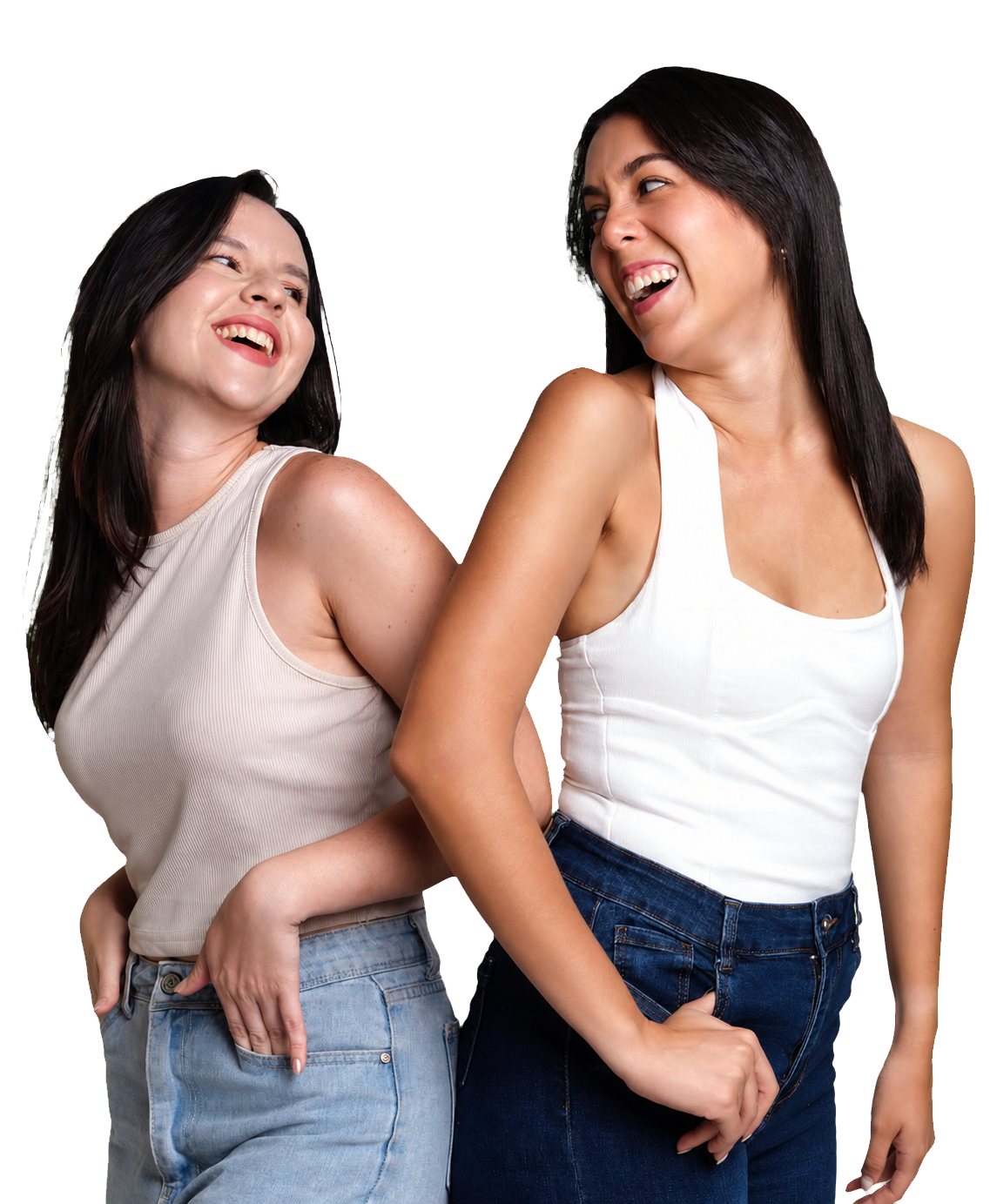 Dos mujeres sonriendo y compartiendo una mirada